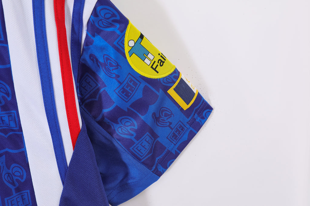 1994-96 France Home Retro Vintage Football Jersey - Adidas Lace-Up Collar Edition