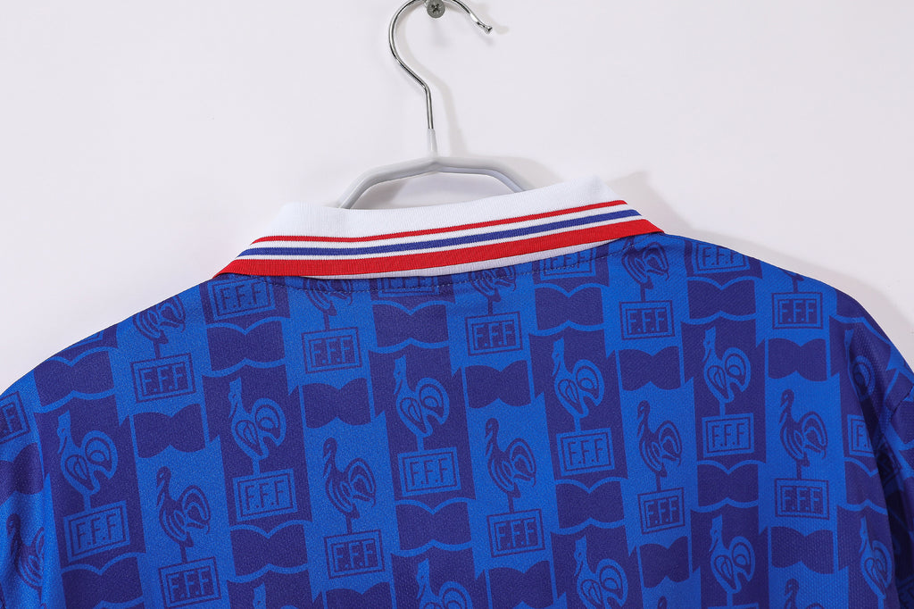 1994-96 France Home Retro Vintage Football Jersey - Adidas Lace-Up Collar Edition