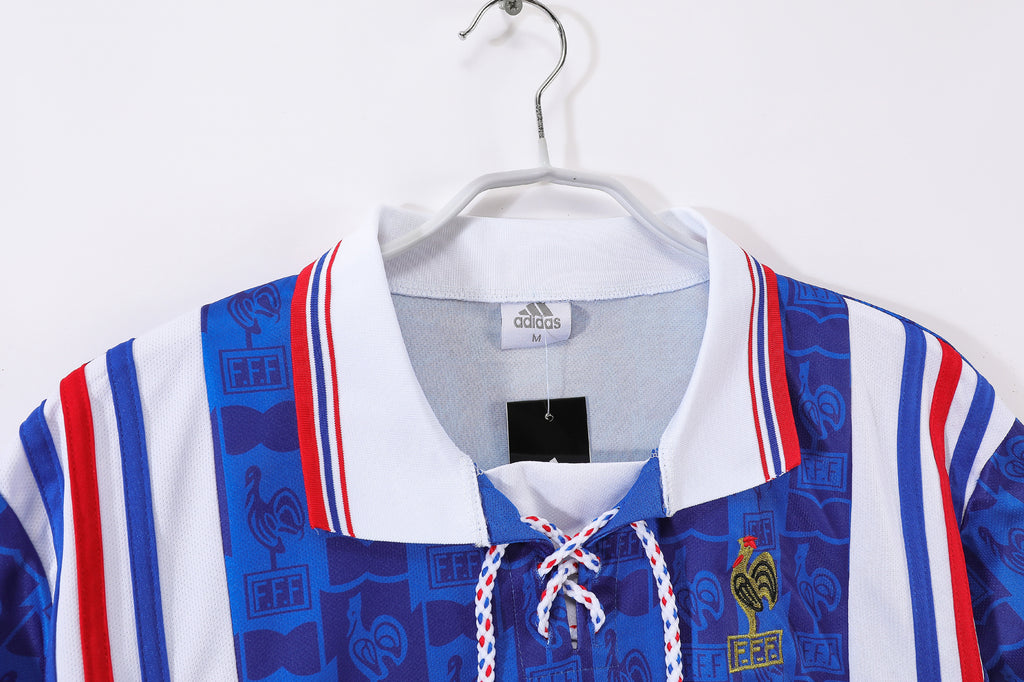 1994-96 France Home Retro Vintage Football Jersey - Adidas Lace-Up Collar Edition