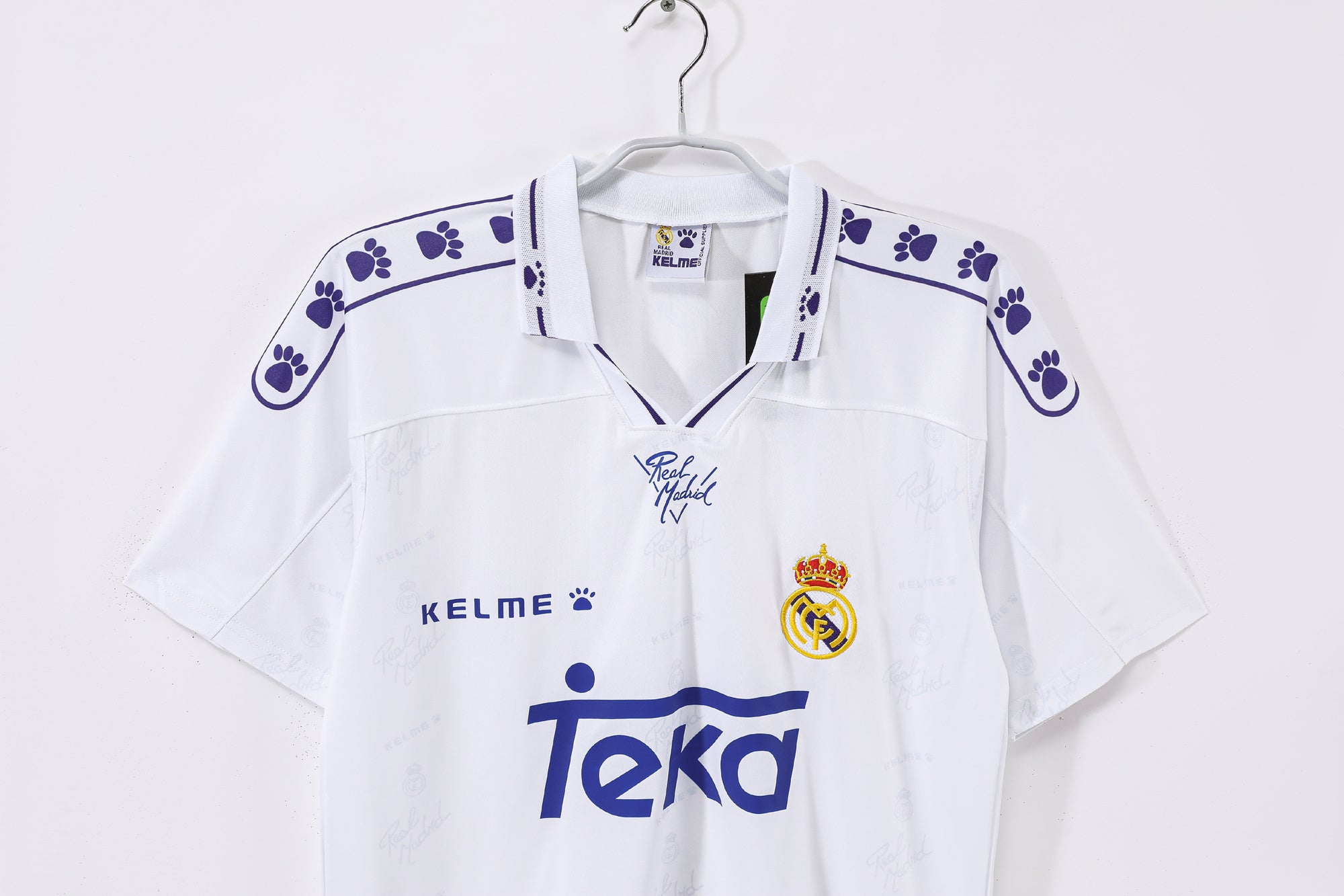 1996-97 Real Madrid Home Retro Vintage Football Jersey - Kelme Teka Paw Print Edition