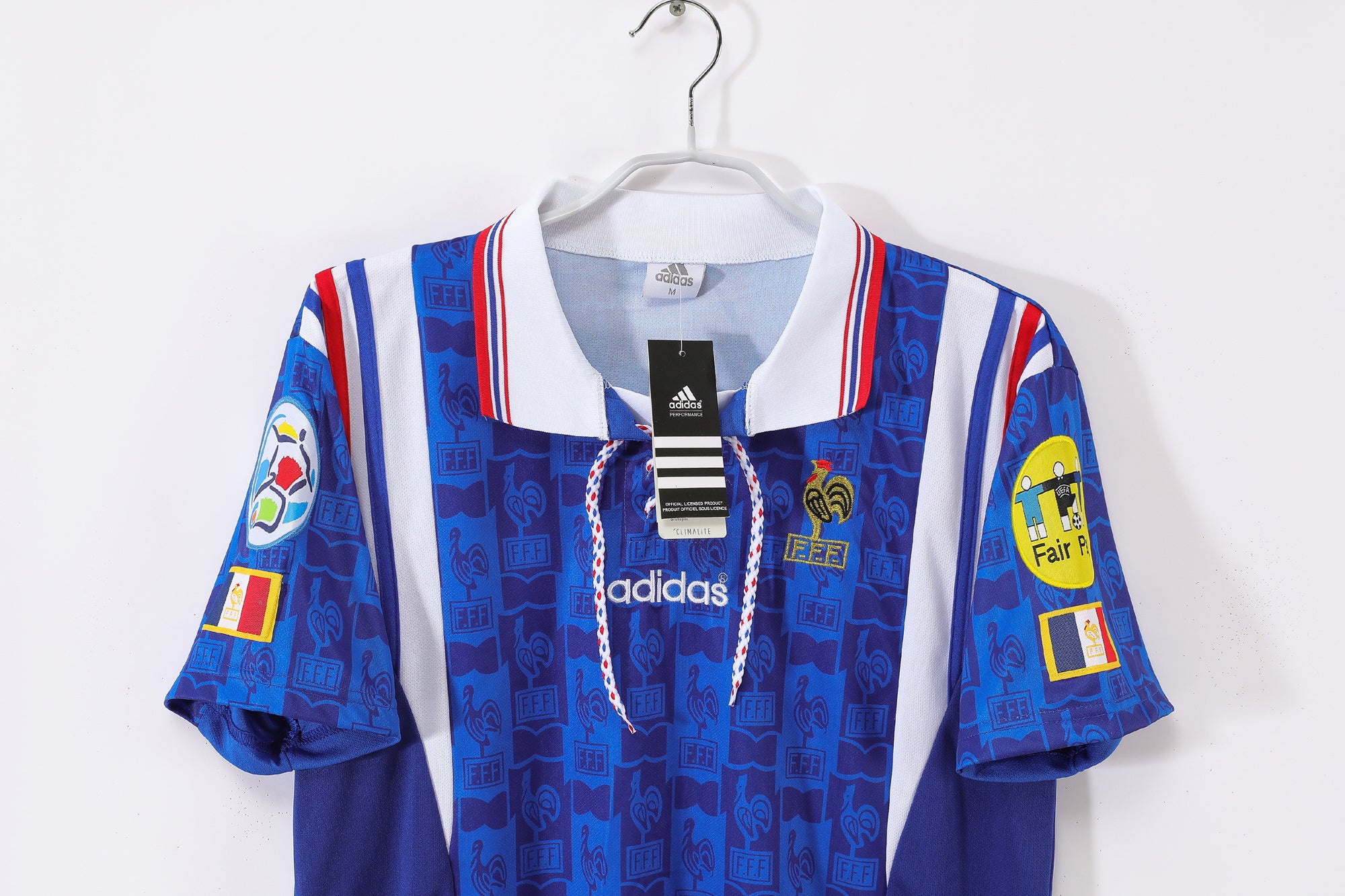 1994-96 France Home Retro Vintage Football Jersey - Adidas Lace-Up Collar Edition