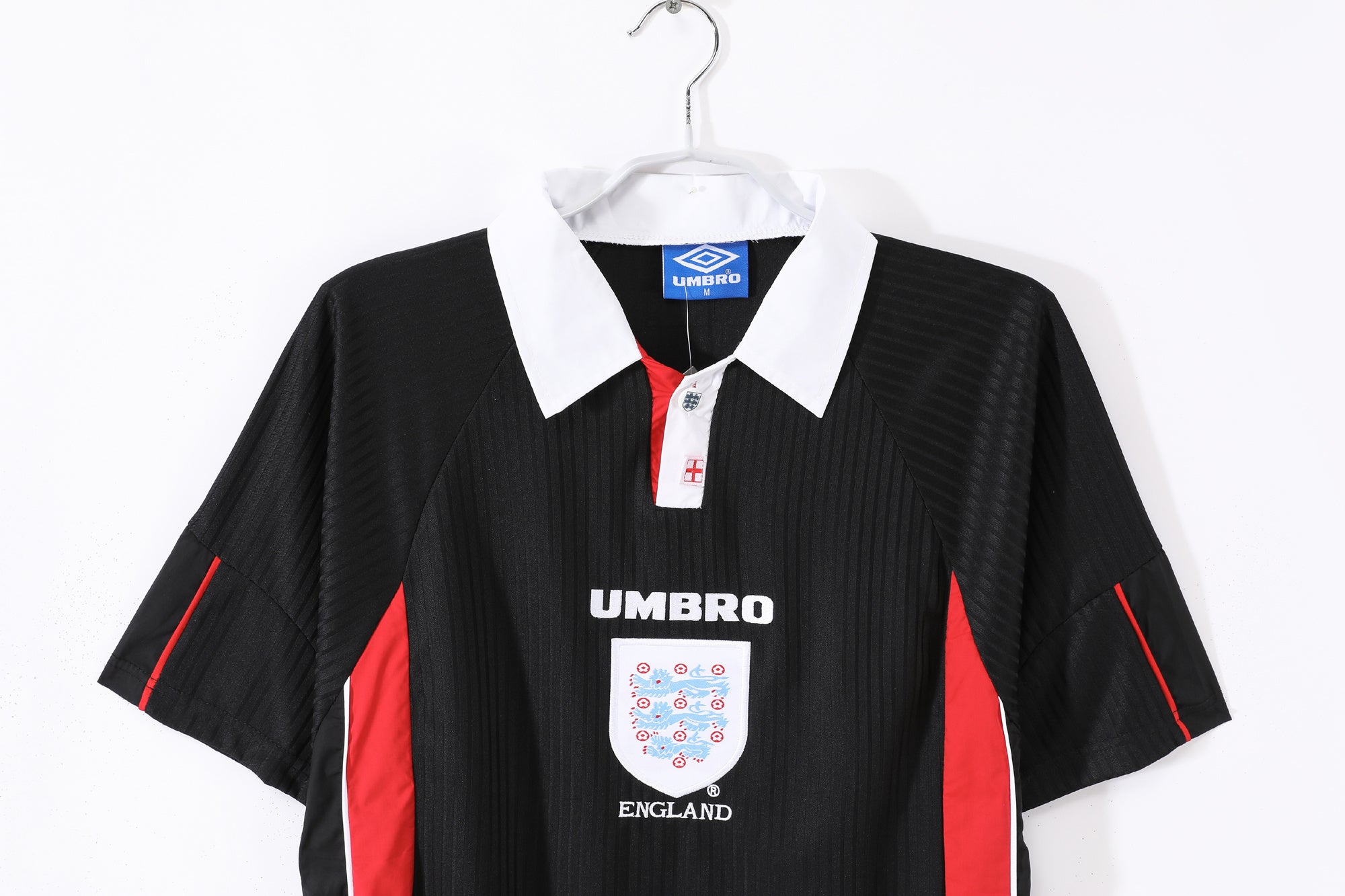1998 England Away Retro Black & Red Football Jersey