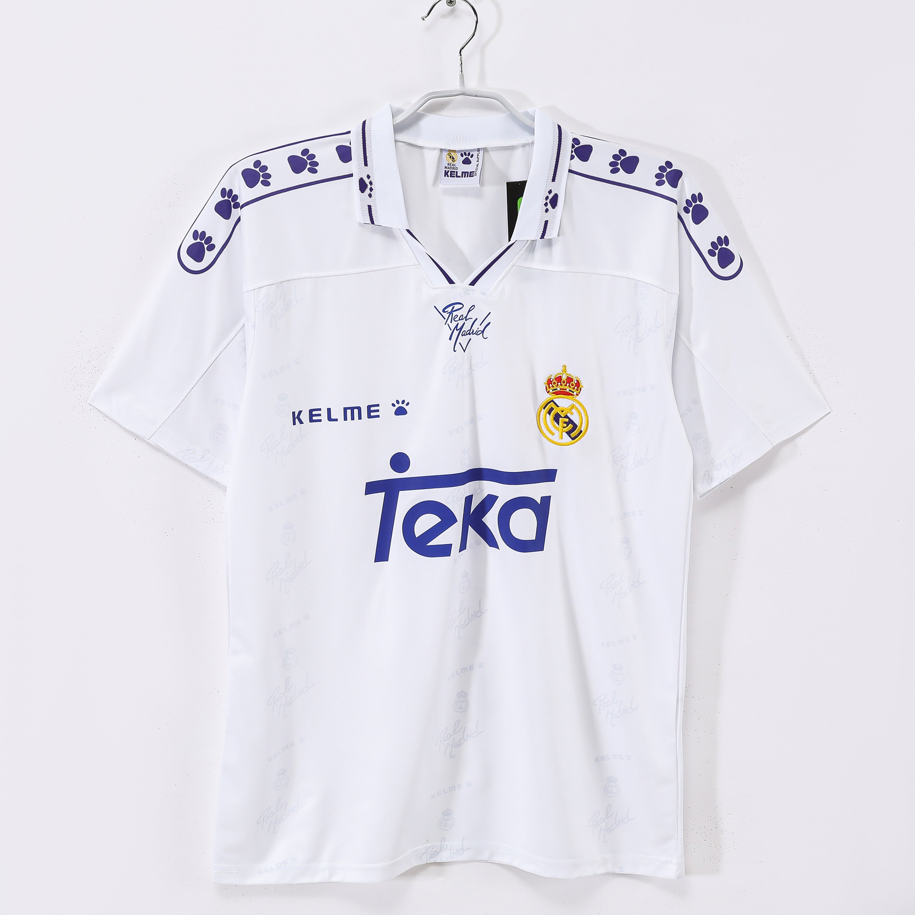 1996-97 Real Madrid Home Retro Vintage Football Jersey - Kelme Teka Paw Print Edition