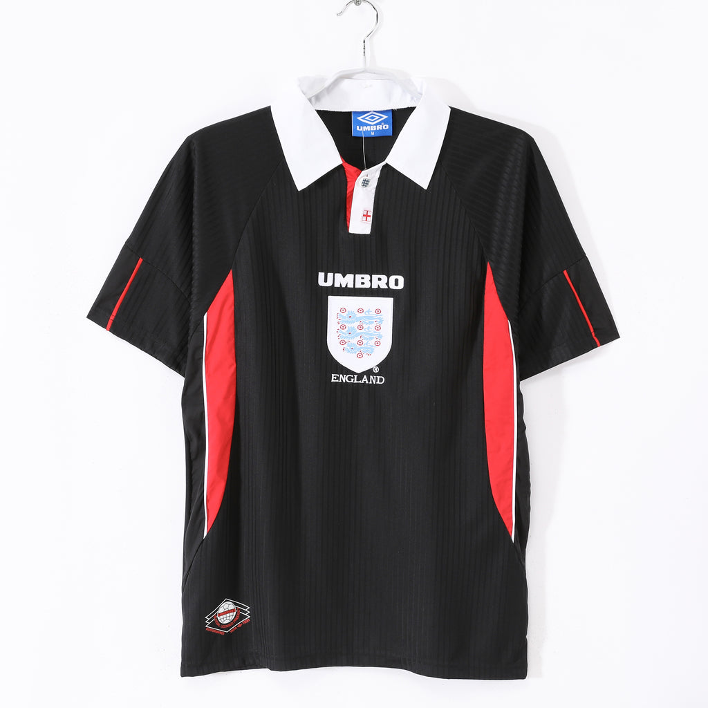 1998 England Away Retro Black & Red Football Jersey